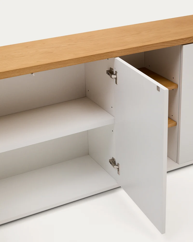 Abilen oak wood veneer 3 door sideboard with white lacquer, 180 x 75 cm FSC 100%