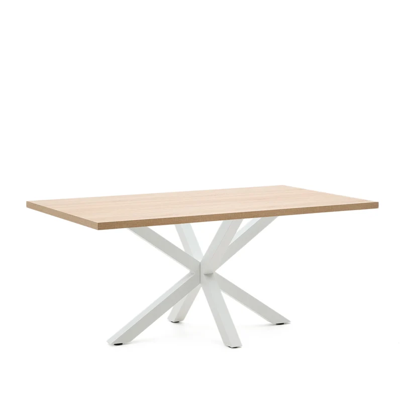 Argo table in melamine with natural finish and steel legs with white finish 180 x 100 cm