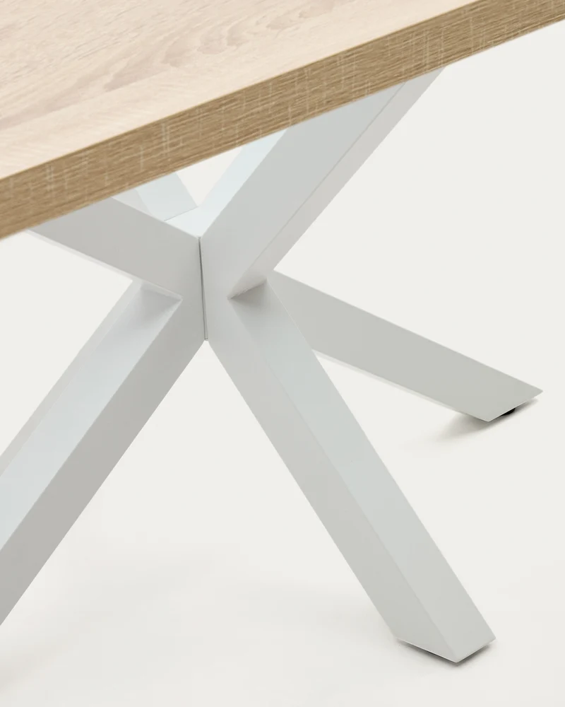 Argo table in melamine with natural finish and steel legs with white finish 180 x 100 cm