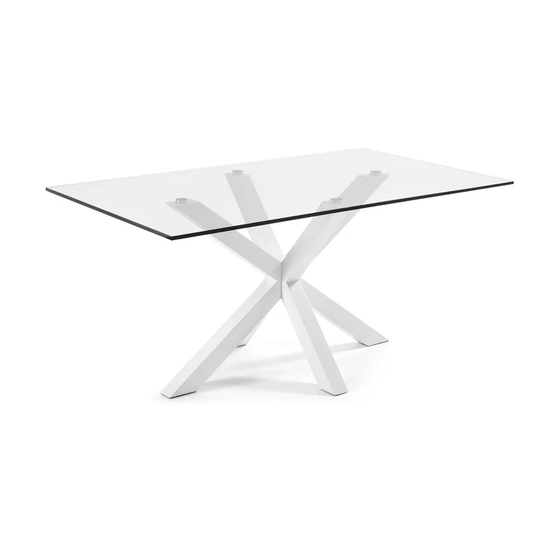 Argo glass table and steel legs with white finish, 180 x 100 cm
