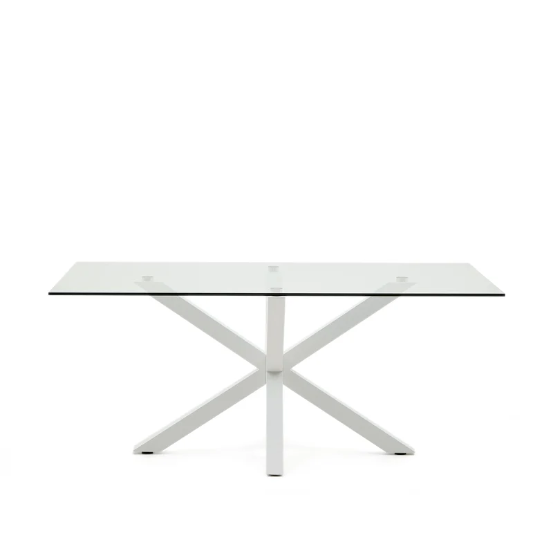 Argo glass table and steel legs with white finish, 180 x 100 cm