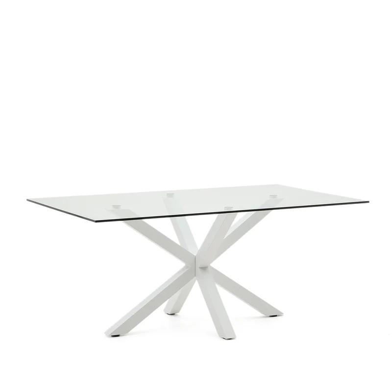 Argo glass table and steel legs with white finish, 180 x 100 cm