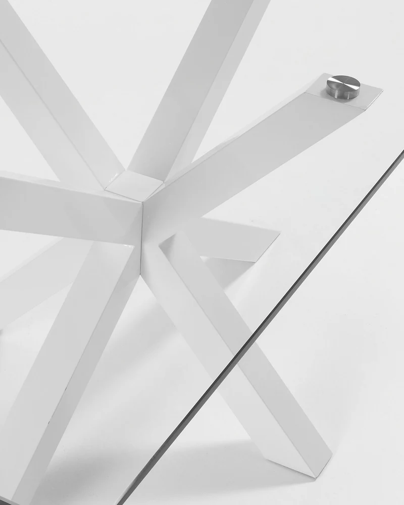 Argo glass table and steel legs with white finish, 180 x 100 cm