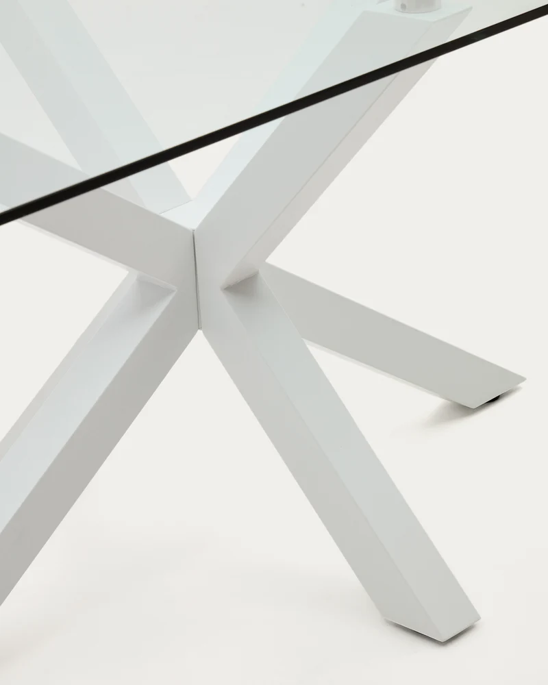 Argo glass table and steel legs with white finish, 180 x 100 cm