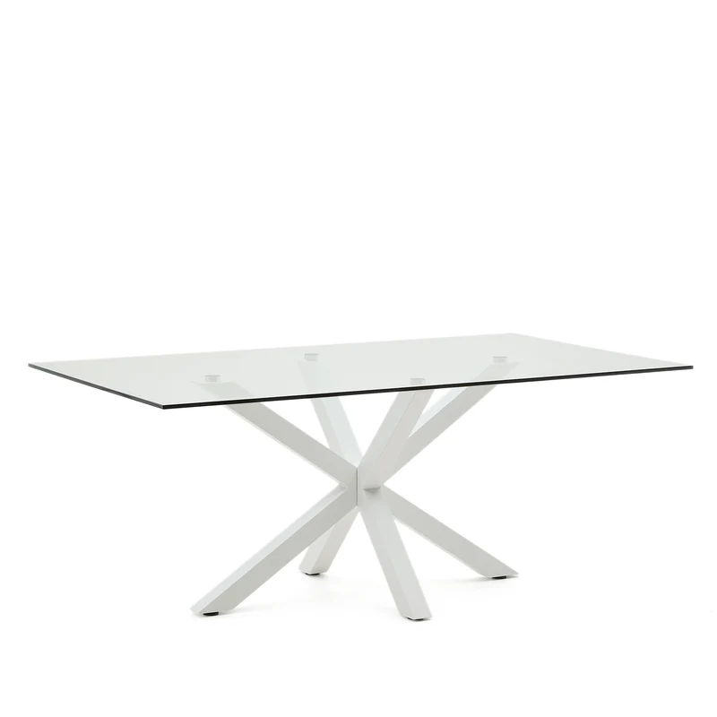 Argo glass table and steel legs with white finish, 200 x 100 cm