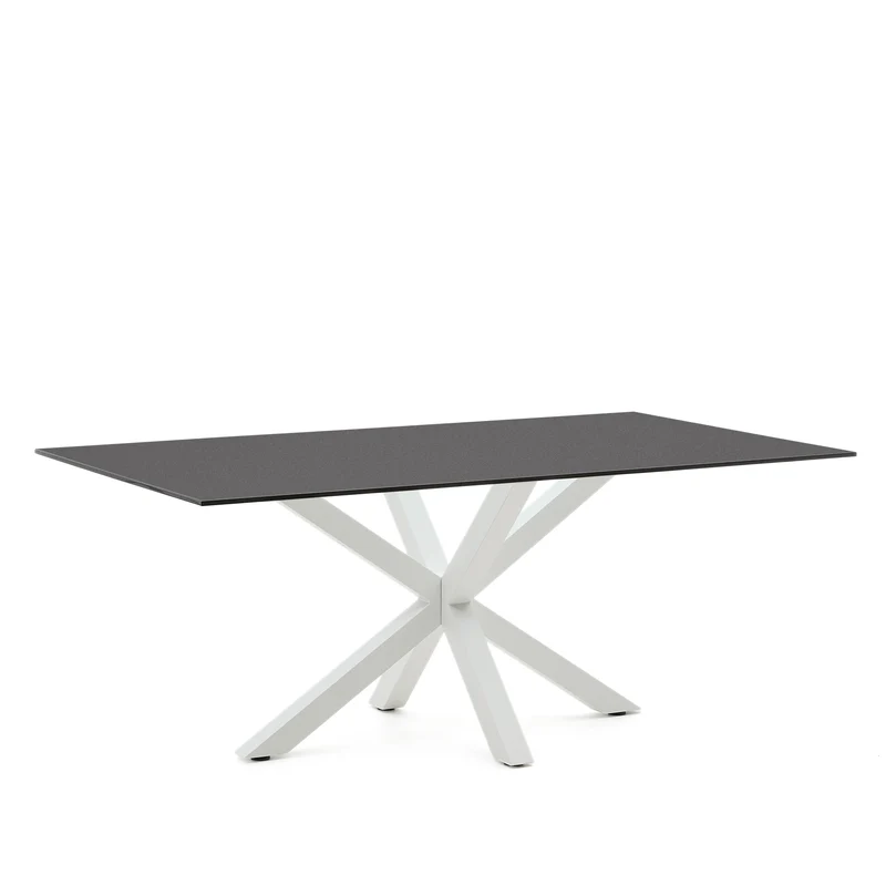 Argo table in frosted black glass and steel legs with black finish 200 x 100 cm