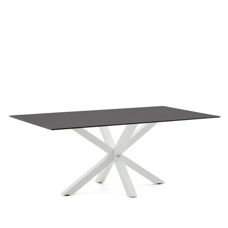 Argo table in frosted black glass and steel legs with black finish 200 x 100 cm