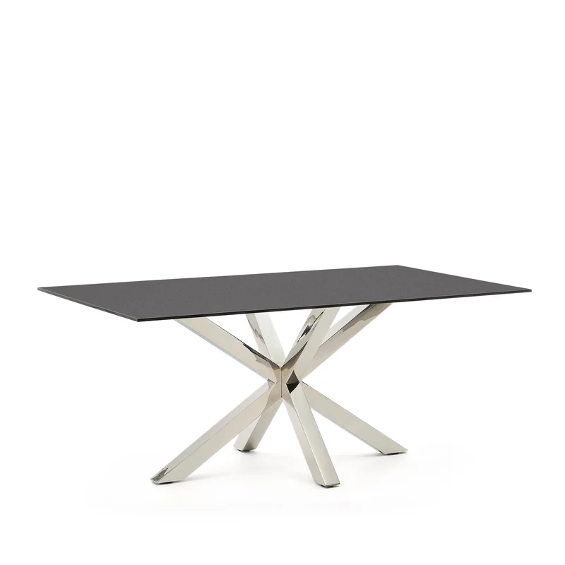 Argo table in frosted black glass and stainless steel legs 180 x 100 cm