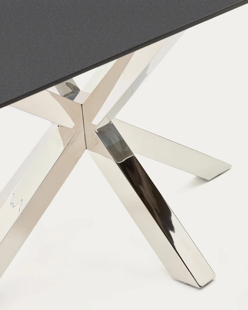Argo table in frosted black glass and stainless steel legs 180 x 100 cm