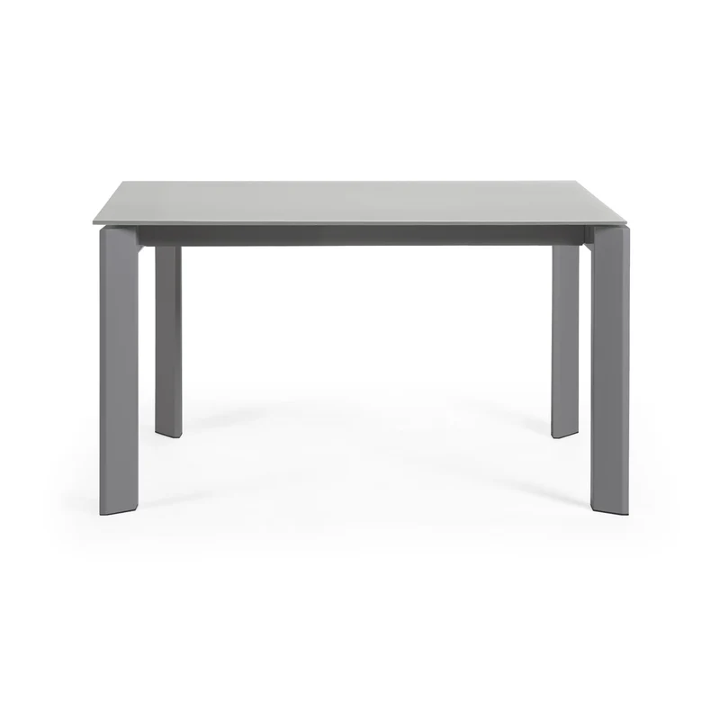 Axis extendable table in grey glass with steel legs in a dark grey finish, 140 (200) cm