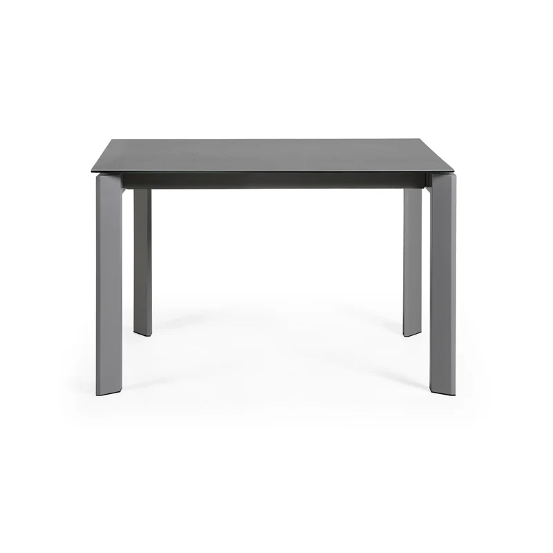 Axis extendable porcelain table with Volcano Rock finish and dark grey steel legs, 120 (180) cm