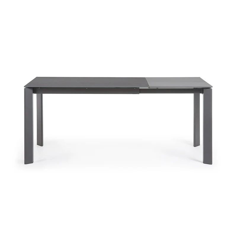 Axis extendable porcelain table with Volcano Rock finish and dark grey steel legs, 120 (180) cm