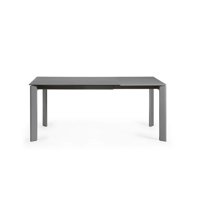 Axis extendable porcelain table with Volcano Rock finish and dark grey steel legs, 120 (180) cm