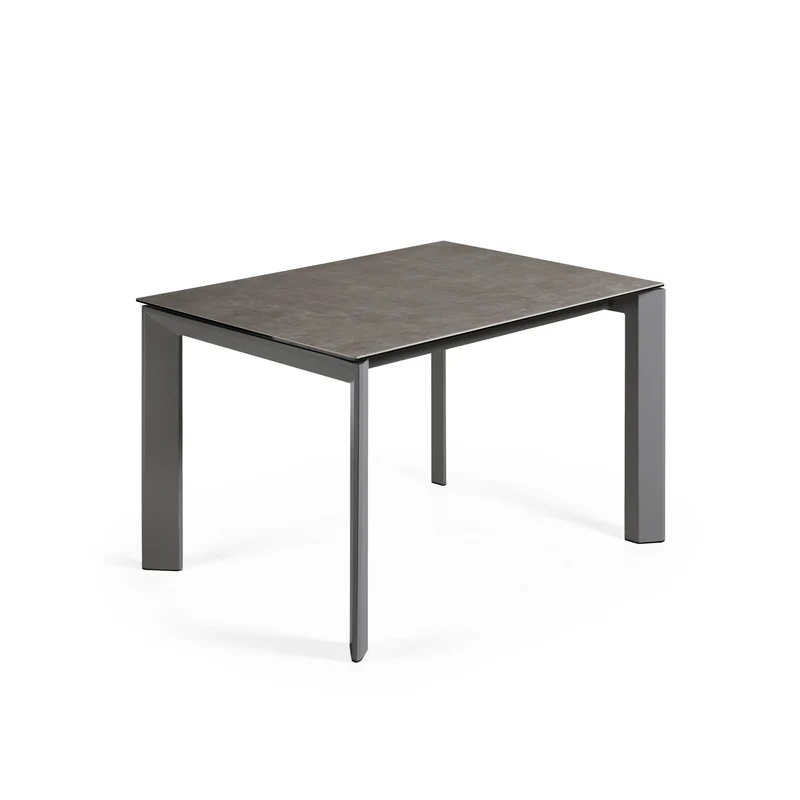Axis extendable ceramic table in Vulcano Ceniza finish, anthracite steel legs 120 (180)cm