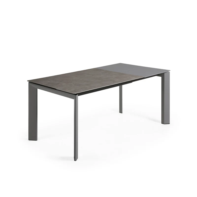 Axis extendable ceramic table in Vulcano Ceniza finish, anthracite steel legs 120 (180)cm