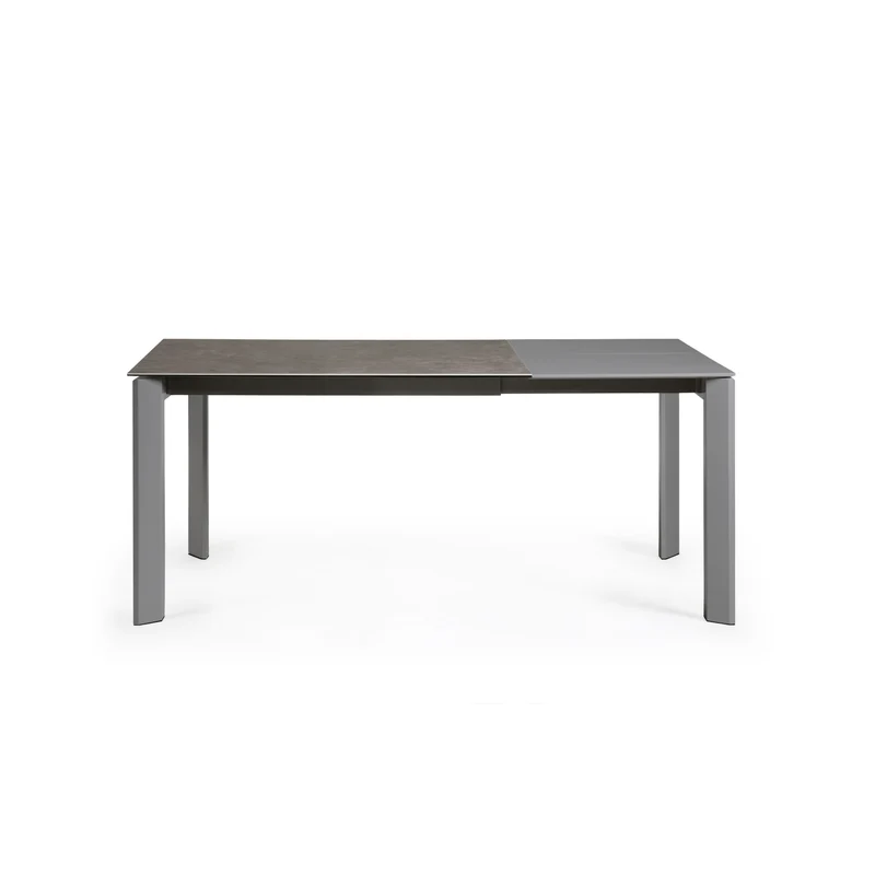 Axis extendable ceramic table in Vulcano Ceniza finish, anthracite steel legs 120 (180)cm