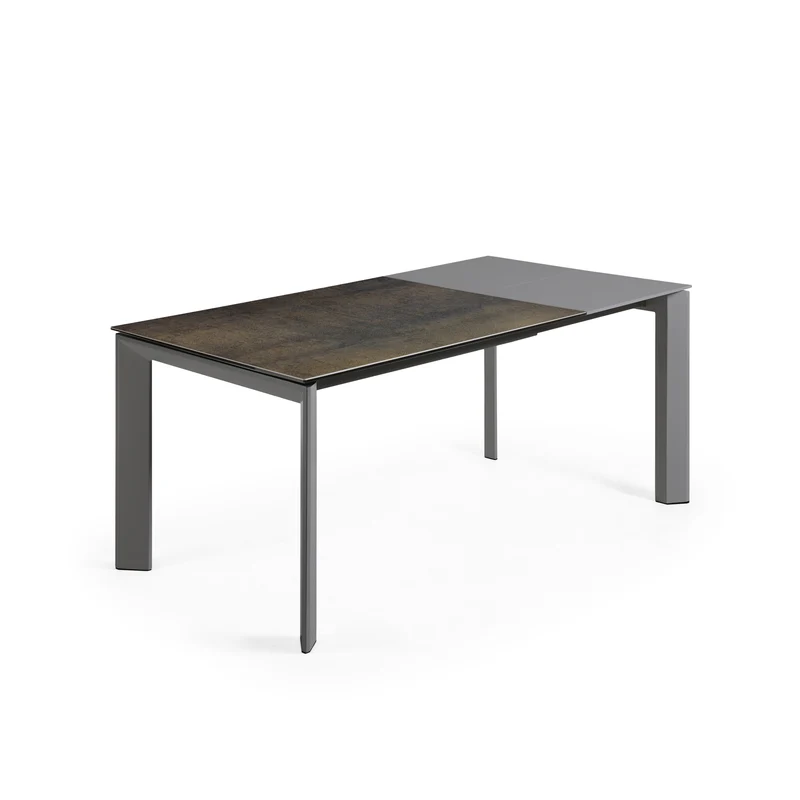 Axis porcelain extendable table in Iron Moss finish with anthracite steel legs 120 (180)cm