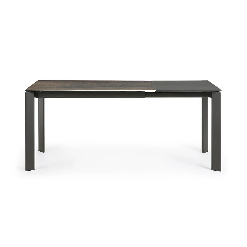 Axis porcelain extendable table in Iron Moss finish with anthracite steel legs 120 (180)cm