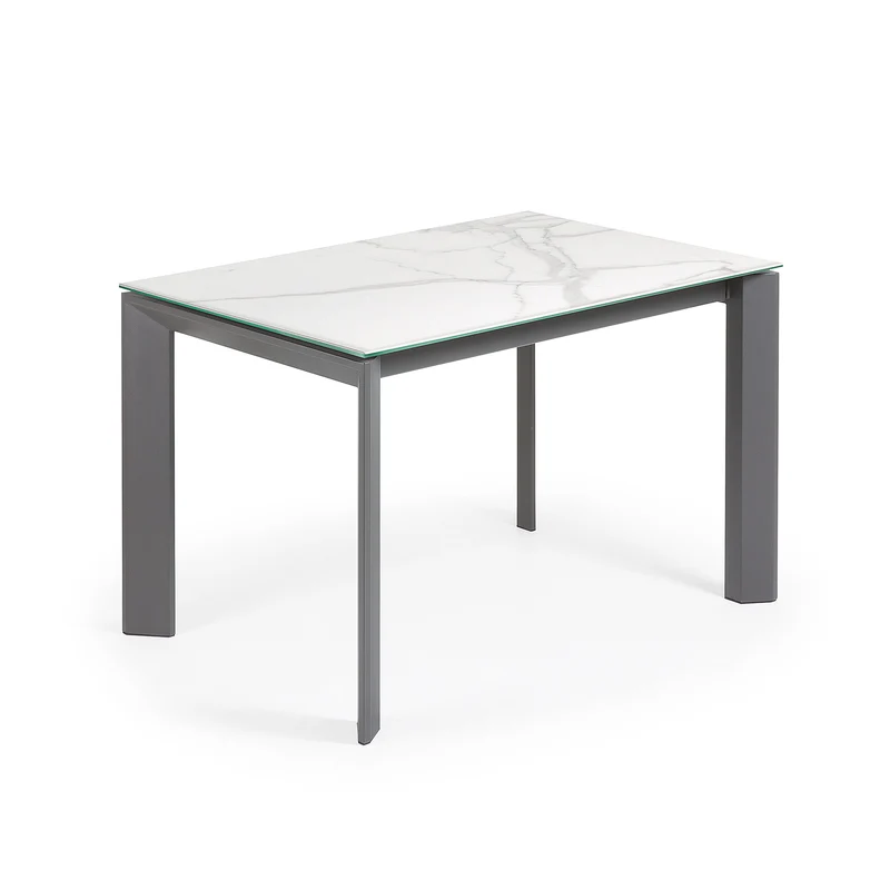 Axis extendable porcelain table with Kalos Blanco finish and dark grey legs, 120 (180) cm