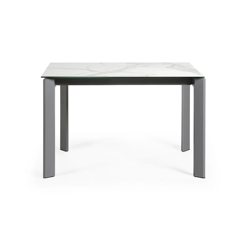 Axis extendable porcelain table with Kalos Blanco finish and dark grey legs, 120 (180) cm