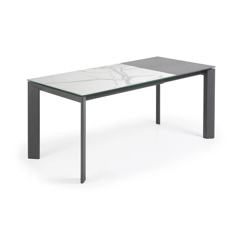 Axis extendable porcelain table with Kalos Blanco finish and dark grey legs, 120 (180) cm