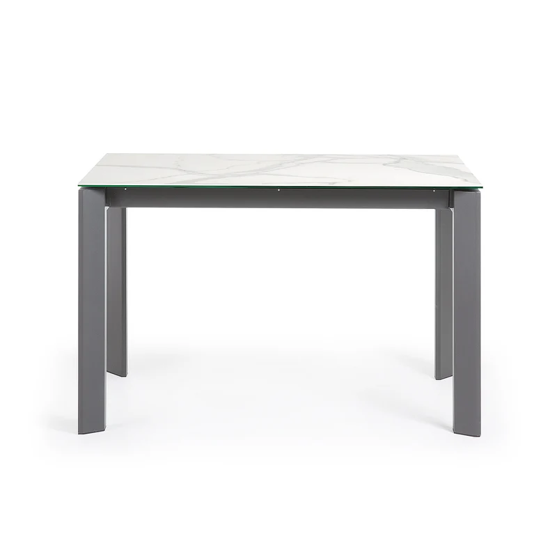 Axis extendable porcelain table with Kalos Blanco finish and dark grey legs, 120 (180) cm