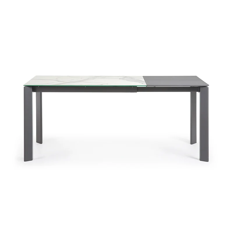 Axis extendable porcelain table with Kalos Blanco finish and dark grey legs, 120 (180) cm