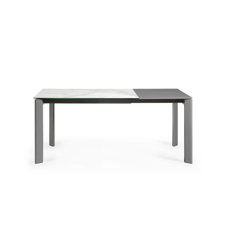 Axis extendable porcelain table with Kalos Blanco finish and dark grey legs, 120 (180) cm