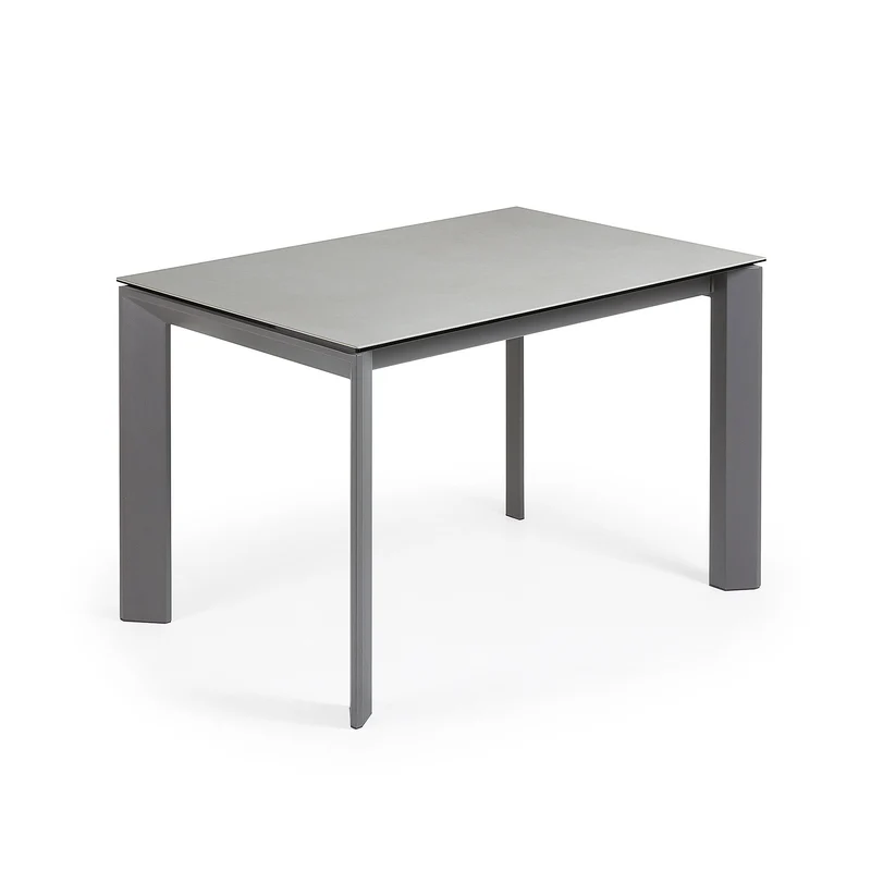 Axis extendable ceramic table in Hydra Plomo finish, anthracite steel legs 120 (180) cm