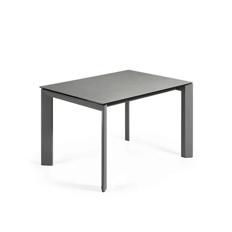 Axis extendable ceramic table in Hydra Plomo finish, anthracite steel legs 120 (180) cm