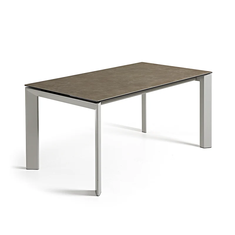 Axis extendable ceramic table with Vulcano Ceniza finish and grey steel legs 160 (220) cm
