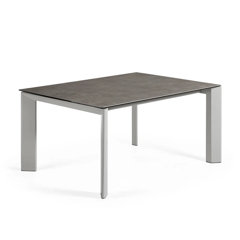 Axis extendable ceramic table with Vulcano Ceniza finish and grey steel legs 160 (220) cm