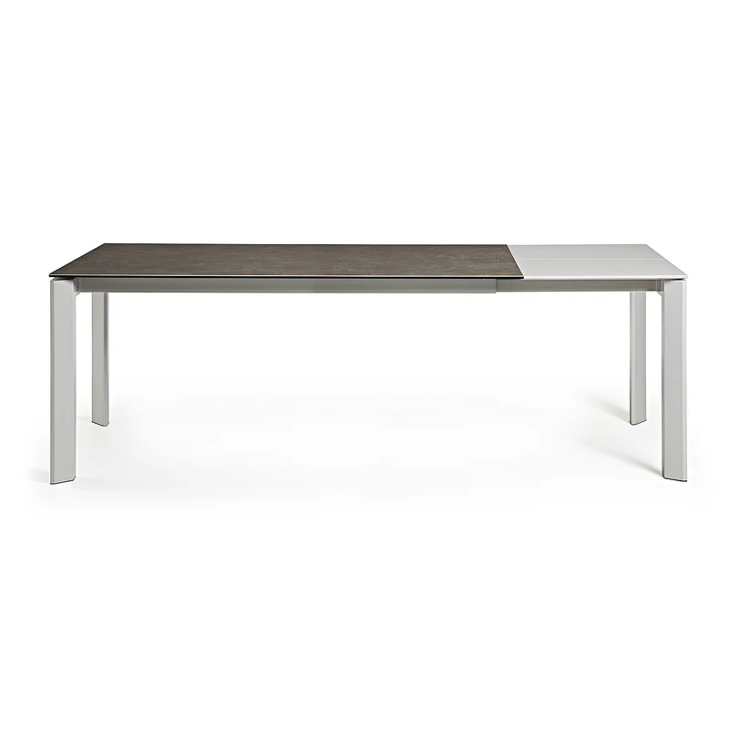 Axis extendable ceramic table with Vulcano Ceniza finish and grey steel legs 160 (220) cm