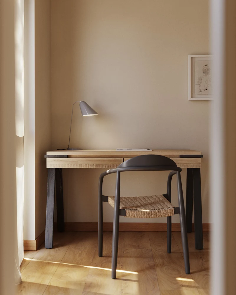 Nina stackable chair solid acacia wood with black finish and beige paper rope seat FSC100%