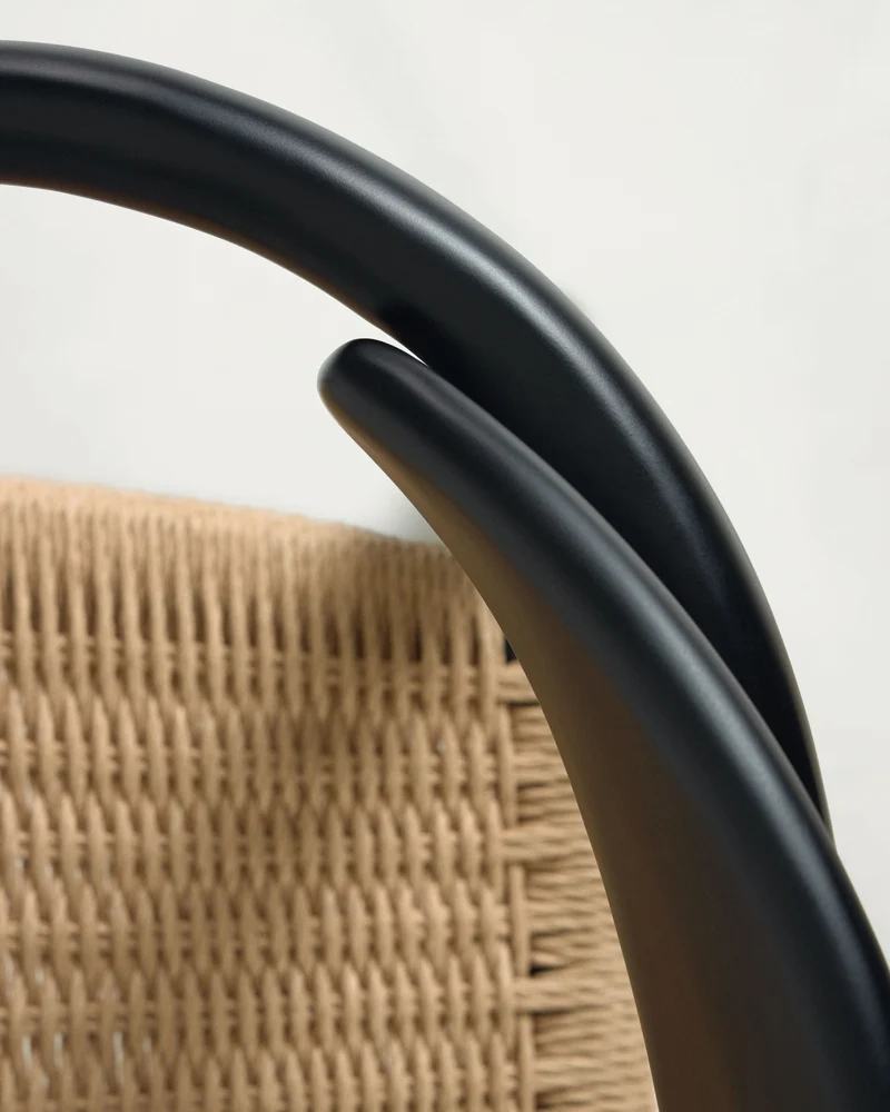 Nina stackable chair solid acacia wood with black finish and beige paper rope seat FSC100%