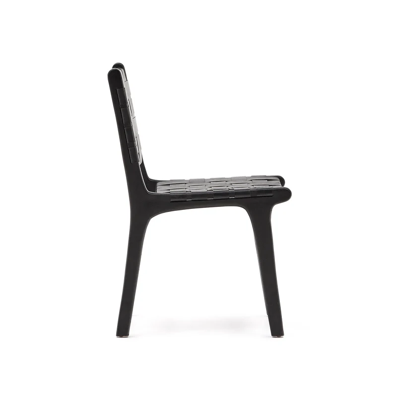 Calixta chair in leather and solid mahogany wood with black finish