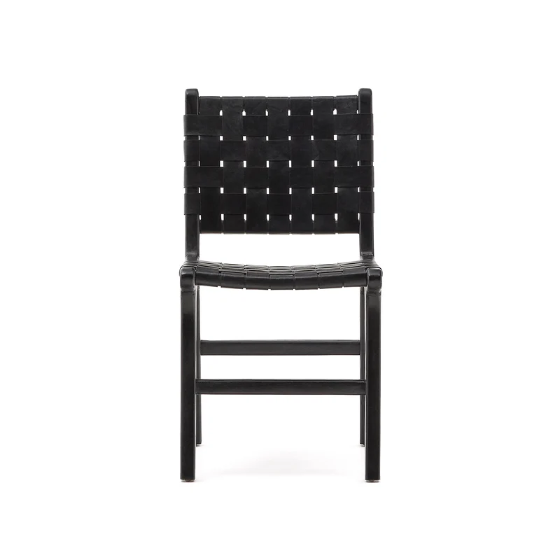 Calixta chair in leather and solid mahogany wood with black finish