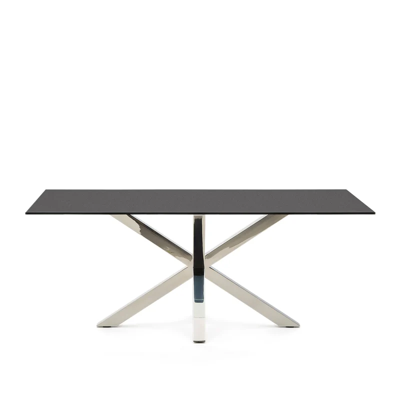 Argo table with black glass and steel legs 200 x 100 cm