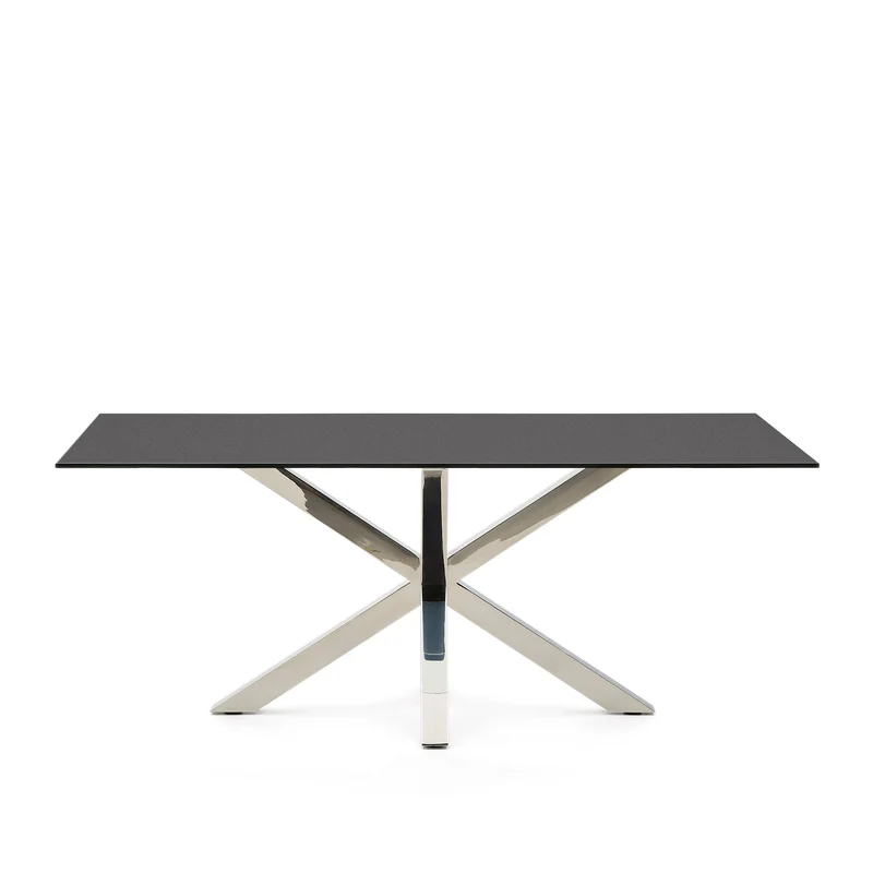 Argo table with black glass and steel legs 200 x 100 cm