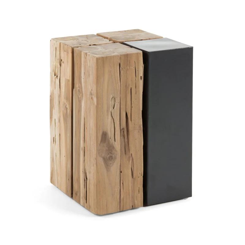 Kwango solid teak wood and metal side table, 29 x 45 cm