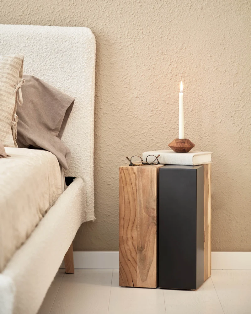 Kwango solid teak wood and metal side table, 29 x 45 cm