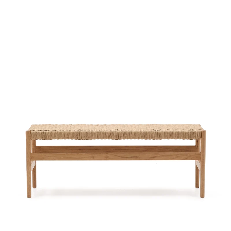 Zaide bench made of solid oak wood in a natural finish and rope cord seat, 120 cm, FSC 100%
