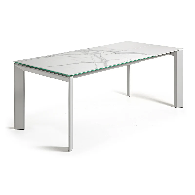 Axis porcelain extendable table in White Kalos finish with grey legs 160 (220) cm
