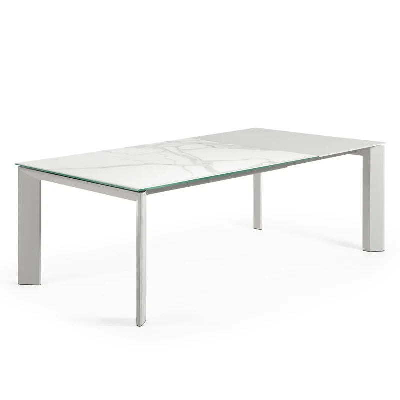 Axis porcelain extendable table in White Kalos finish with grey legs 160 (220) cm