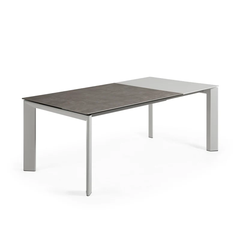 Axis porcelain extendable table in Volcano Ash finish with grey steel legs 140 (200) cm