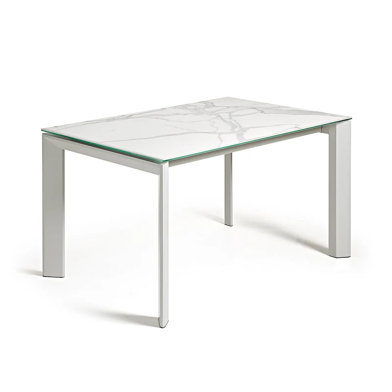 Axis porcelain extendable table in White Kalos finish with grey legs 140 (200) cm