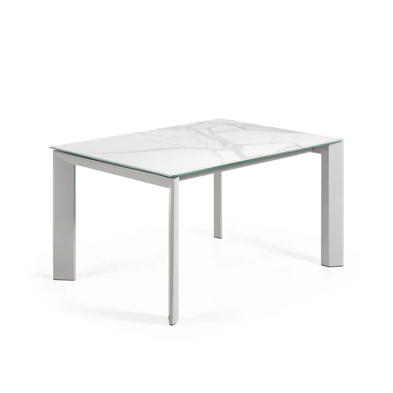 Axis porcelain extendable table in White Kalos finish with grey legs 140 (200) cm