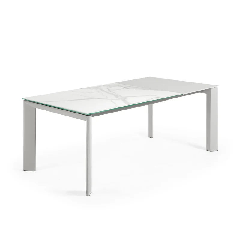 Axis porcelain extendable table in White Kalos finish with grey legs 140 (200) cm