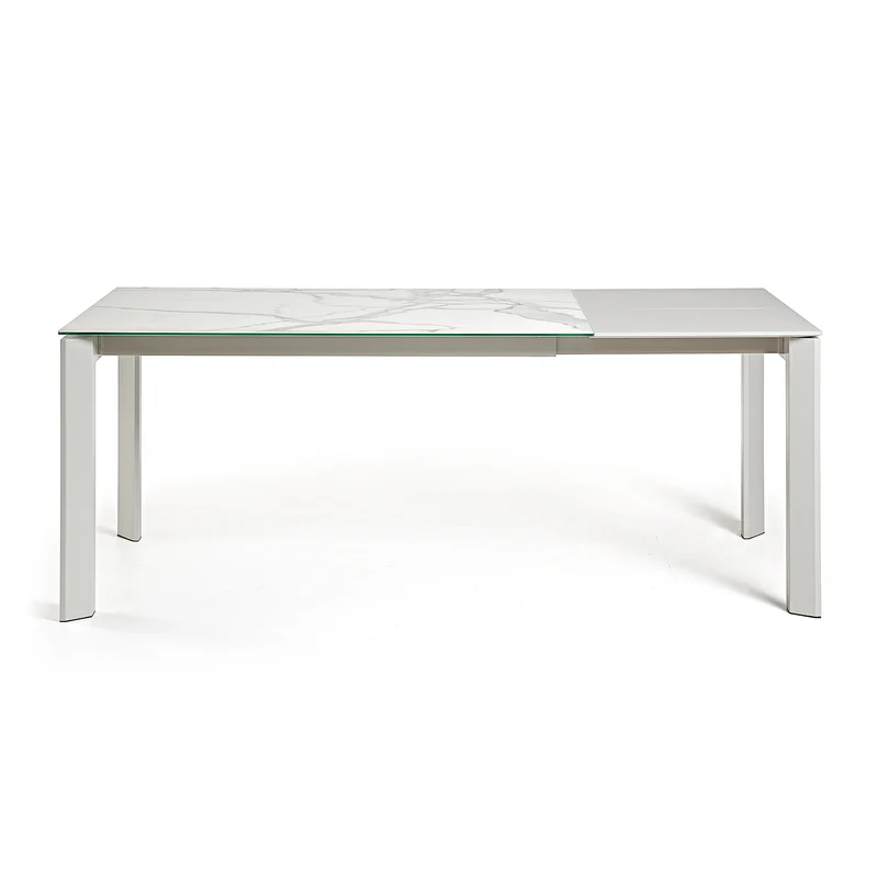 Axis porcelain extendable table in White Kalos finish with grey legs 140 (200) cm