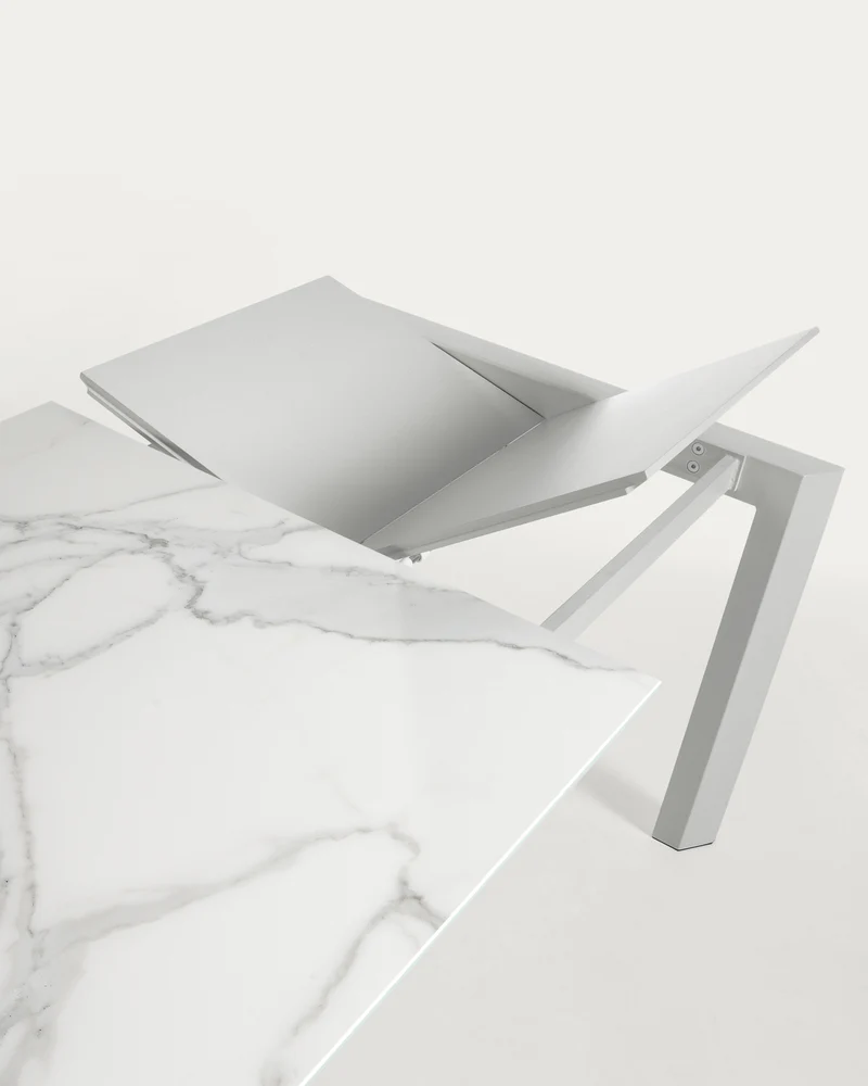 Axis porcelain extendable table in White Kalos finish with grey legs 140 (200) cm